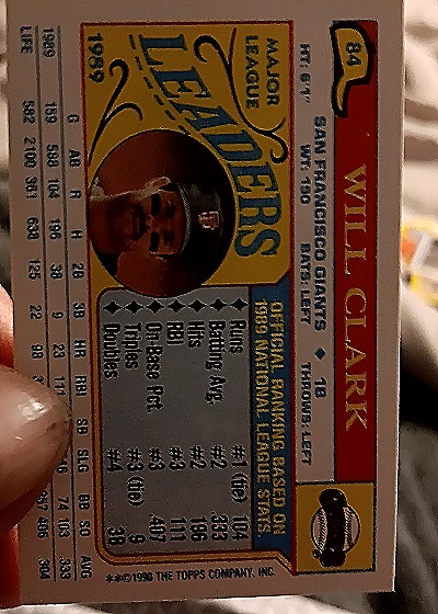 1990 Topps #84 Will Clark — back
