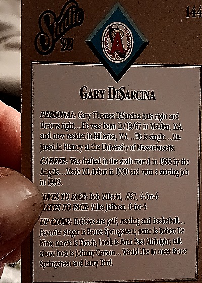 1992 Studio #SS Gary DiSarcina — back