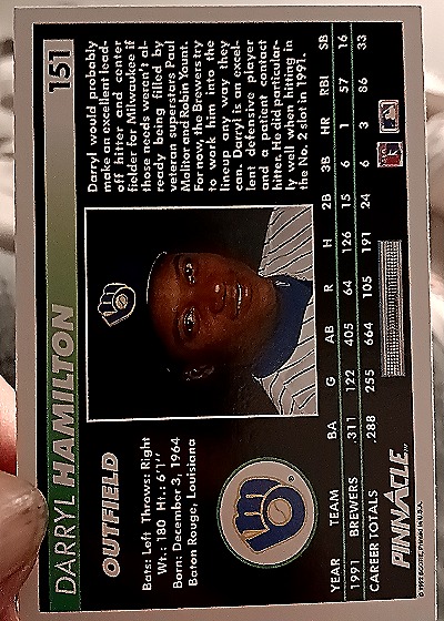 1992 Pinnacle #151 Darryl Hamilton — back