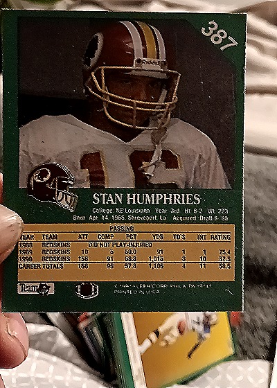 1991 Fleer #387 Stan Humphries — back