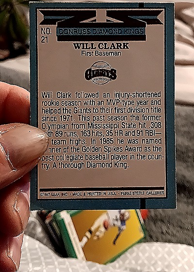 1987 Donruss Diamond Kings #21 Will Clark — back