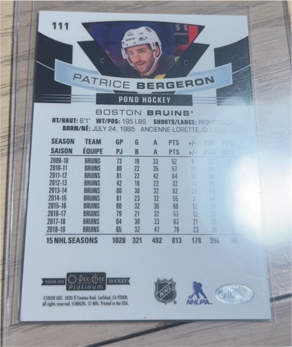 2019-20 O-Pee-Chee Platinum #111 Patrice Bergeron — front
