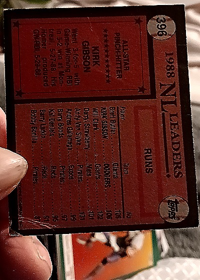 1988 Topps #696 Kirk Gibson — back