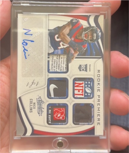 2021 Panini Absolute Rookie Premiere Nico Collins RC Quad Patch Auto — front