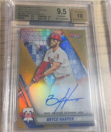 2019 Bowman's Best #B19-BH Bryce Harper Gold Refractor Autograph — front