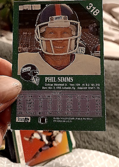 1991 Fleer #318 Phil Simms — back