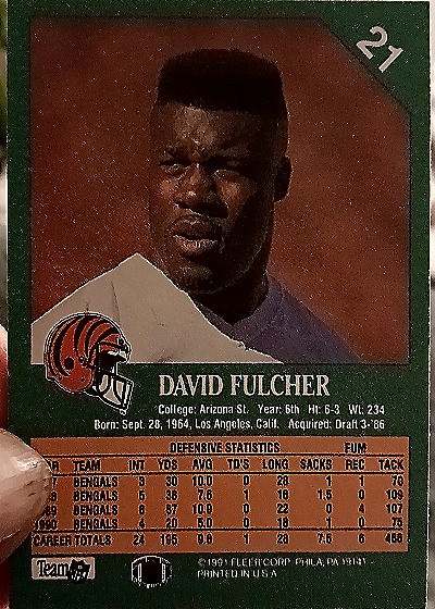 1991 Fleer #21 David Fulcher — back