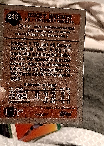 1991 Topps #246 Ickey Woods — back