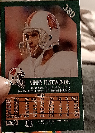 1991 Fleer #380 Vinny Testaverde — back