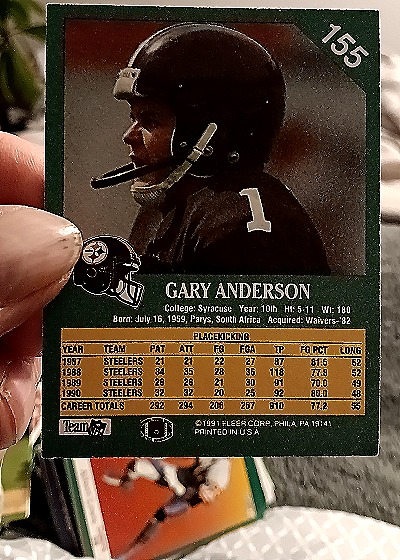 1991 Fleer Football #155 Gary Anderson — back