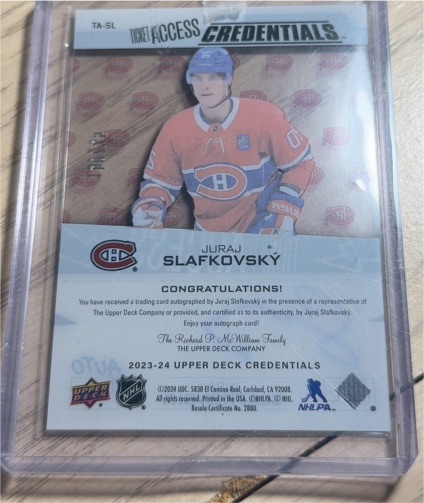 2023-24 Upper Deck Credentials TA-SL Juraj Slafkovsky — front