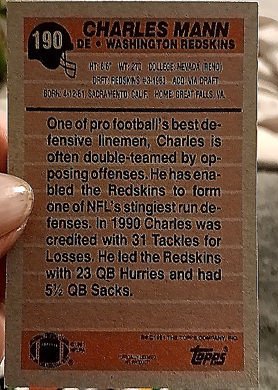 1991 Topps #190 Charles Mann — back