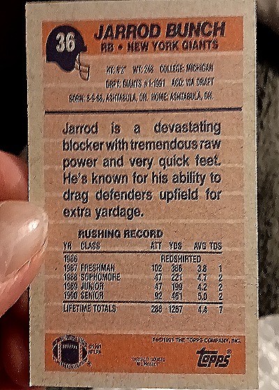 1991 Topps #36 Jarrod Bunch — back