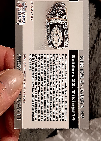 1990 Pro Set Super Bowl XI #11 Super Bowl Collectibles — back
