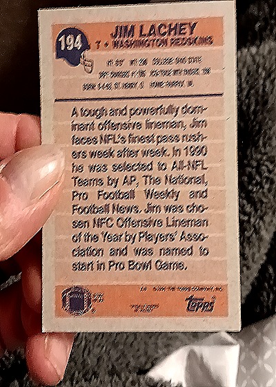1991 Topps #194 Jim Lachey — back