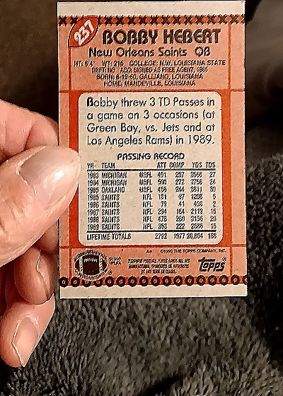1990 Topps Football #237 Bobby Hebert — back