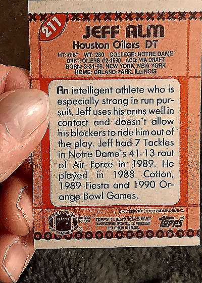 1990 Topps #211 Jeff Alm — back