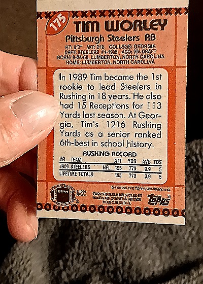 1990 Topps #175 Tim Worley — back