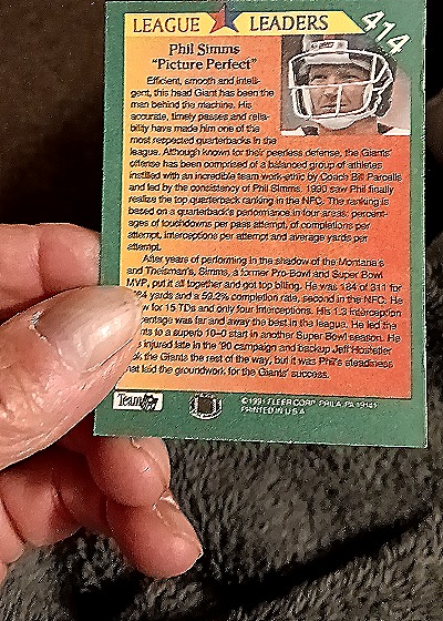 1991 Fleer #414 Phil Simms League Leaders — back