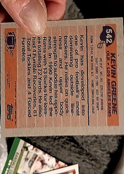1991 Topps #542 Kevin Greene — back