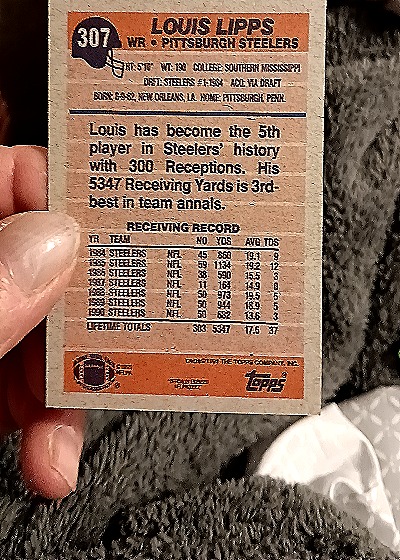 1991 Topps #307 Louis Lipps — back