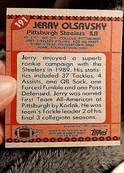 1990 Topps #191 Jerry Olsavsky — back