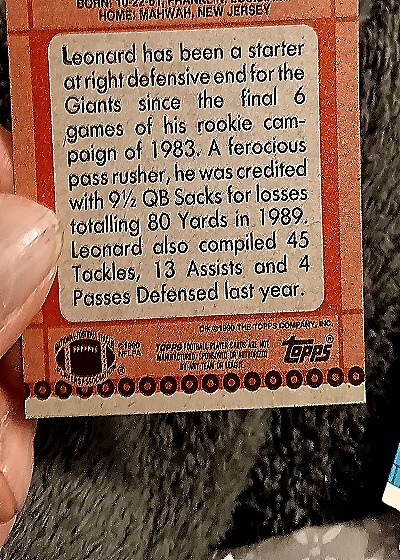 1990 Topps #55 Leonard Marshall — back