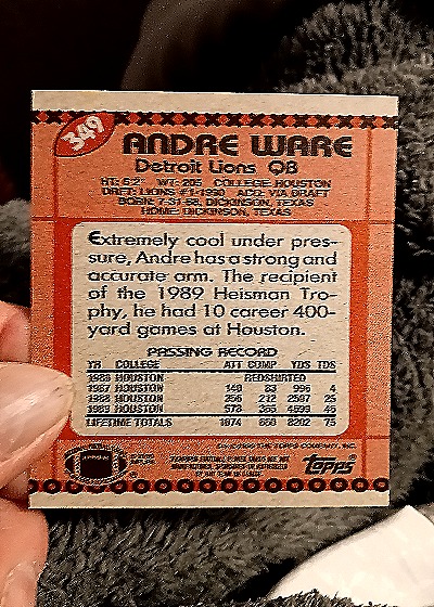 1990 Topps #349 Andre Ware — back