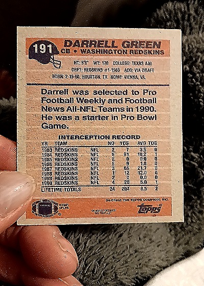 1991 Topps #191 Darrell Green — back