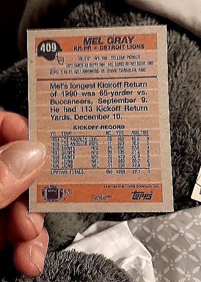 1991 Topps #409 Mel Gray — back