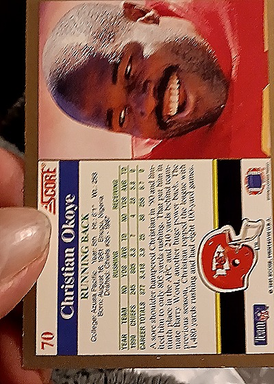 1991 Score #70 Christian Okoye — back