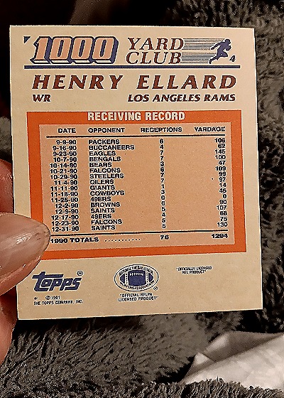 1991 Topps 1000 Yard Club #4 Henry Ellard — back