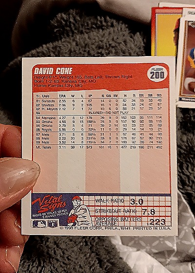 1990 Fleer #200 David Cone — back