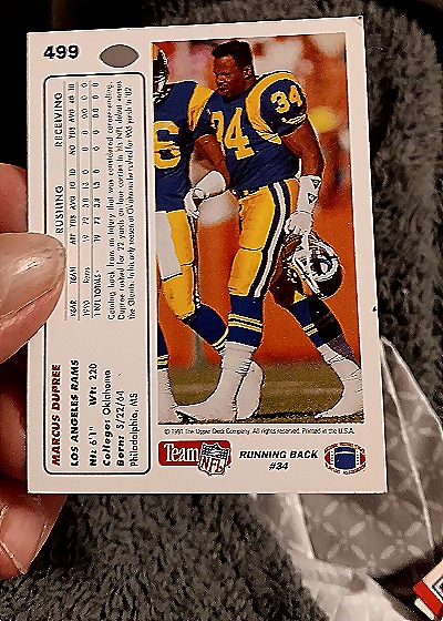 1991 Upper Deck #499 Marcus Dupree — back