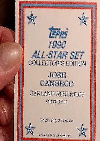 1990 Topps All-Star Set #31 Jose Canseco — back