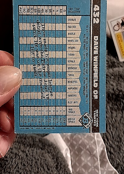 1990 Bowman #432 Dave Winfield — back