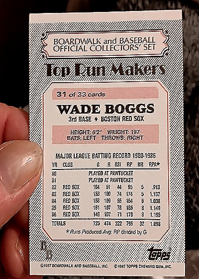 1987 Topps Boardwalk and Baseball #31 Wade Boggs — back