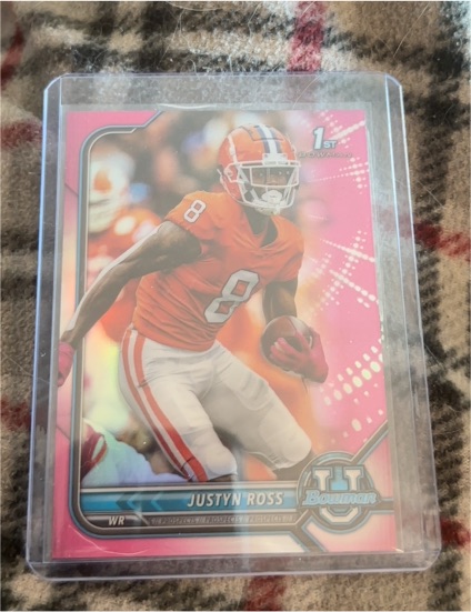 2022 Bowman University Chrome #12 Justyn Ross Pink Refractor 1st Bowman — front