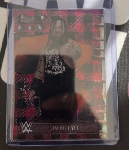 2025 Topps Chrome WWE x Cactus Jack Jacob Fatu Red and Black Refractor #48 — front