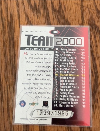 2000 Score Team 2000 #TM10 Marvin Harrison — front