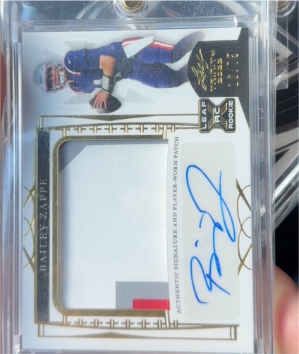 2022 Leaf Trinity #PABZ1 Bailey Zappe Rookie Patch Autograph — front