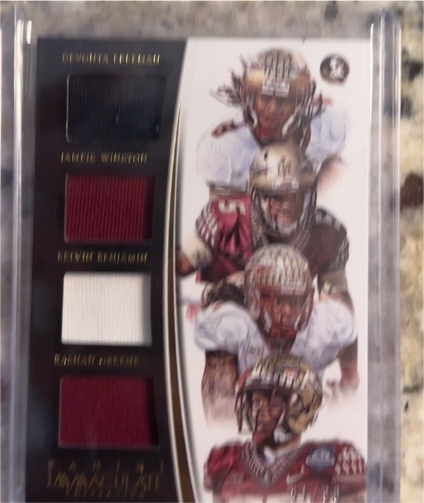 2015 Panini Immaculate Collegiate Quads #8 Jameis Winston / Steven Mitchell / Rashad Greene / Devonta Freeman — front