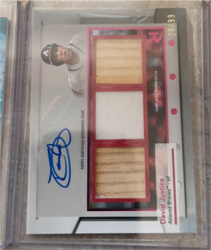 2024 Topps Museum #SWTRA-DJU David Justice Signature Swatches Triple Relic Auto — front