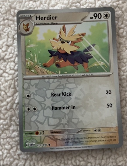 2023 Pokémon SV03: Obsidian Flames #171 Herdier — front