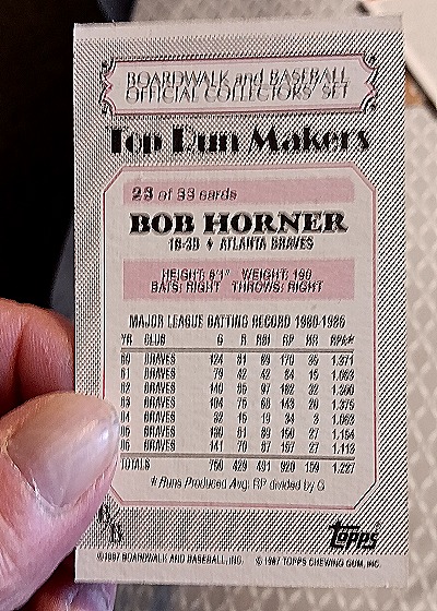 1987 Topps Boardwalk and Baseball #23 Bob Horner — back