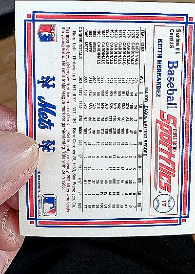 1986 Sportflics #17 Keith Hernandez — back