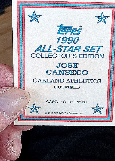 1990 Topps All-Star Set Collector's Edition #31 Jose Canseco — back