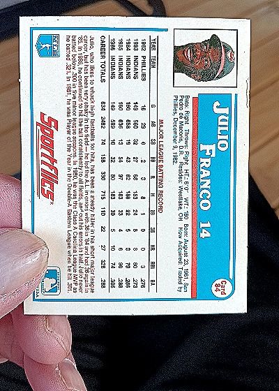 1987 Sportflics #14 Julio Franco — back