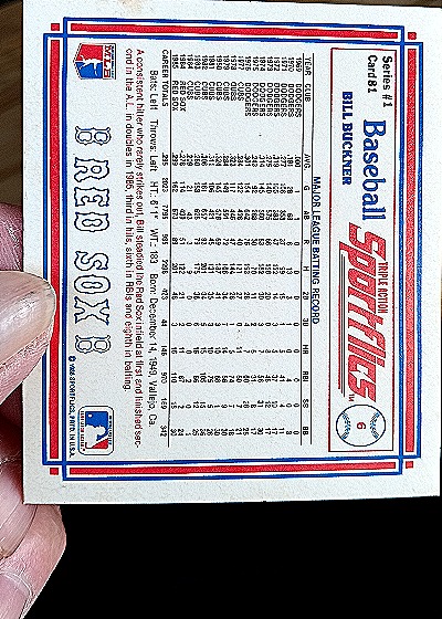 1986 Sportflics #6 Bill Buckner — back