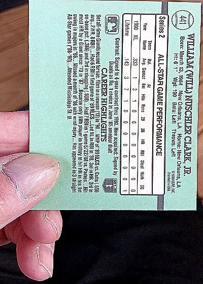 1991 Donruss #441 Will Clark — back